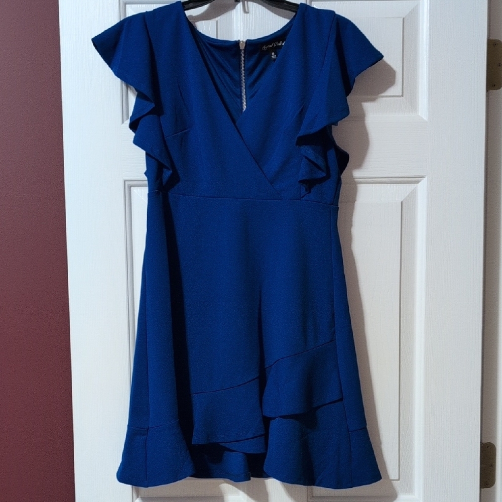 Crystal Doll Blue A-Line Flutter Sleeve Mini Dress